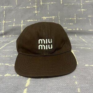 Miu Miu Brown Baseball Cap with Logo & Adjustable Cord